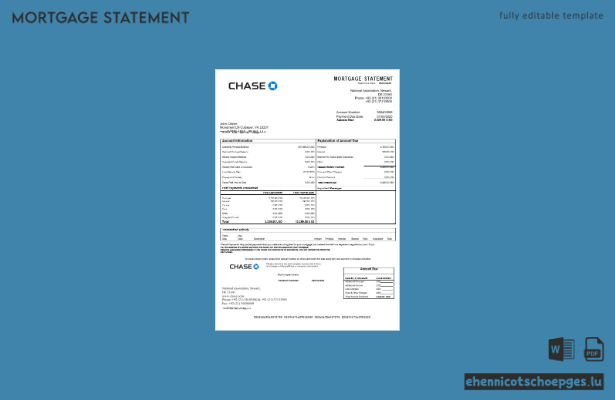 USA Chase Hypothekenabrechnung in Word- und PDF-Formaten – Beispielvorschau